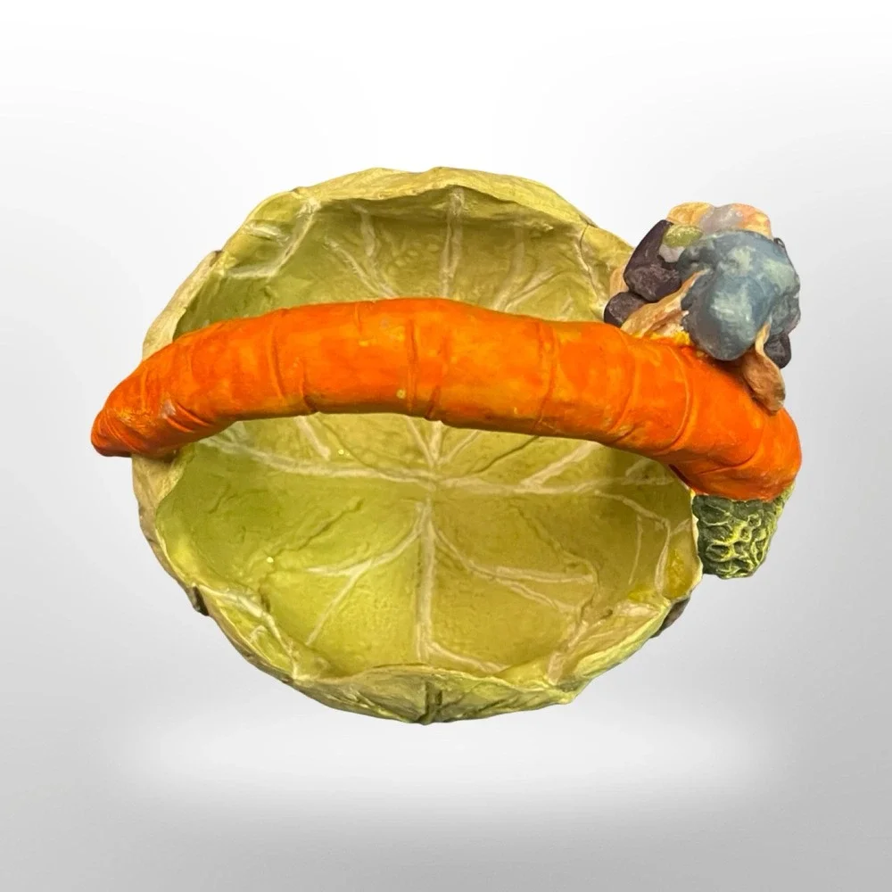 Easter Bunny Cabbage Leaf Basket Carrot Handle Resin Candy‎ Dish Spring Decor